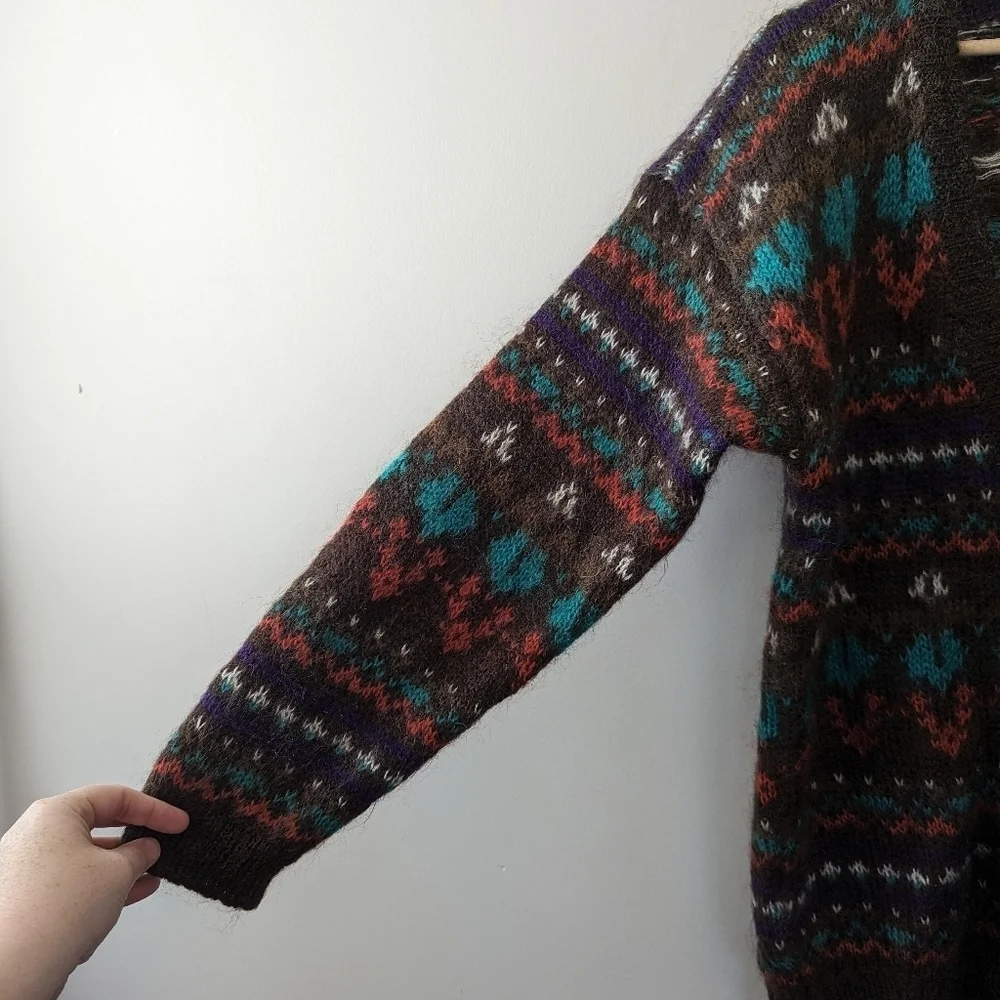 Vintage Southwestern Shaggy  Mohair‎ Cardigan Fuzzy 90s - Picture 4 of 10